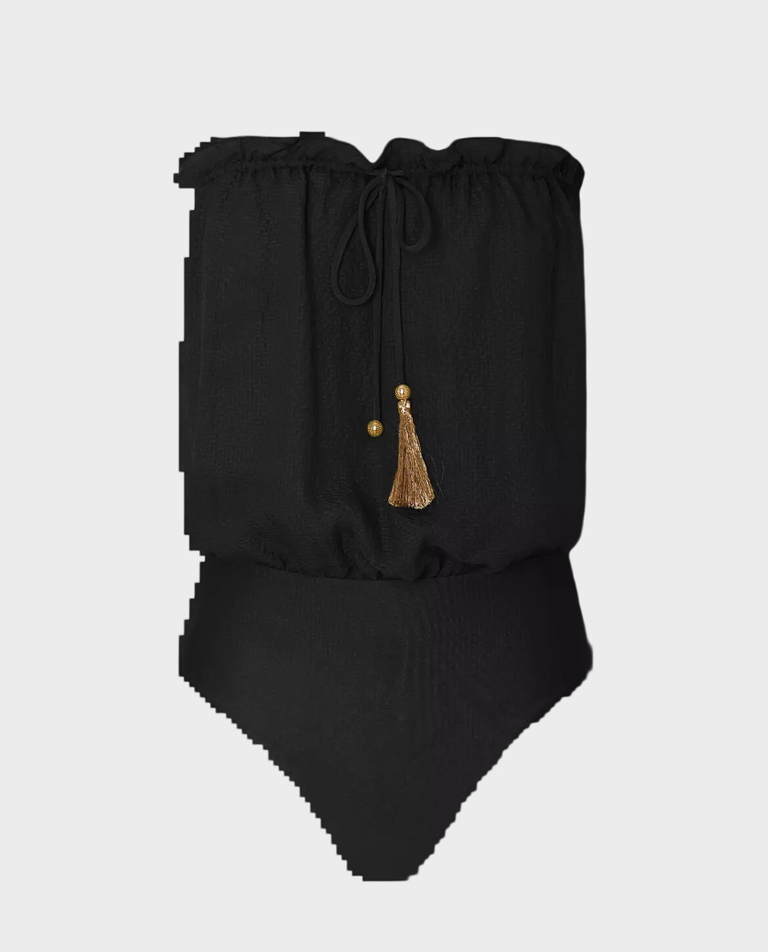 Czarny strój kąpielowy z jedwabną górą