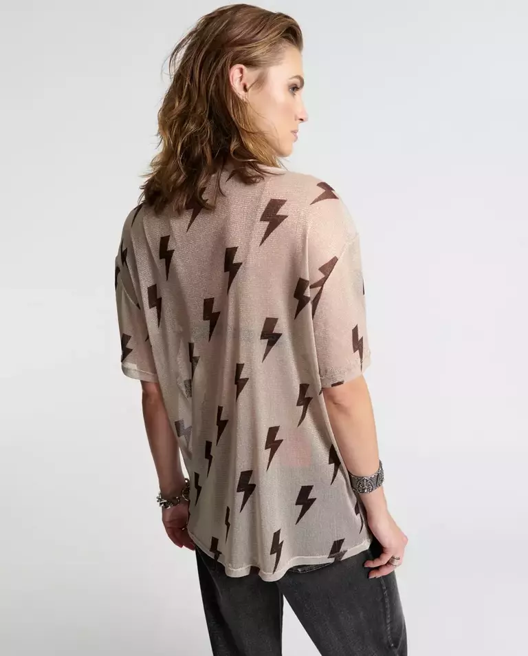 Beżowy t-shirt oversize w błyskawice - Image #2