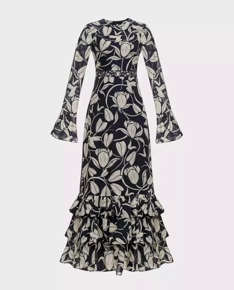 Lniana sukienka maxi Citrus Flora - Image #1