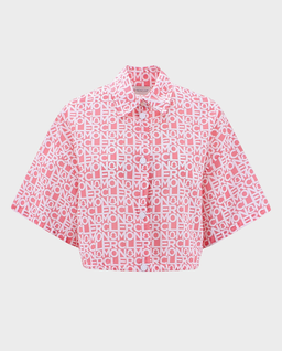 Różowa koszula crop top z monogramem - Image #0
