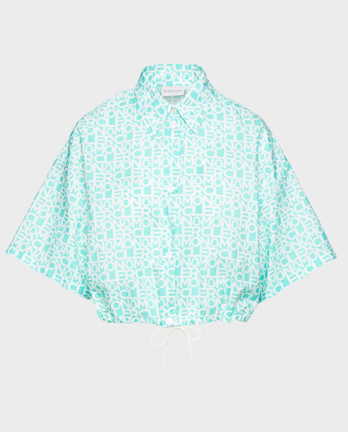 Niebieska koszula crop top z monogramem - Image #0