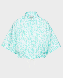 Niebieska koszula crop top z monogramem - Image #0
