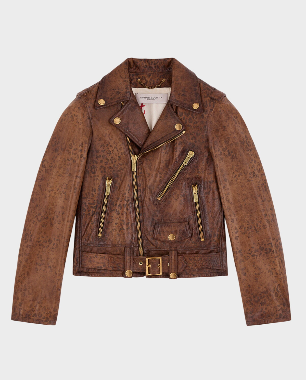 Brązowa skórzana kurtka typu biker - Image #1