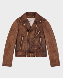 Brązowa skórzana kurtka typu biker - Image #1