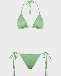 Zielone dwuczęściowe bikini z błyszczącą nicią - Image #0