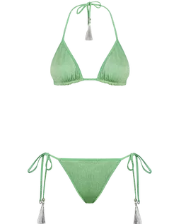 Zielone dwuczęściowe bikini z błyszczącą nicią - Image #2