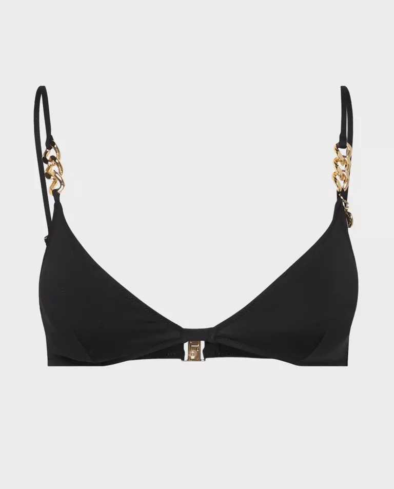 Czarny top od bikini ze złotymi łańcuchami