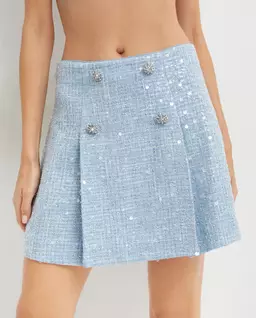 Niebieska spódnica mini z cekinami - Image #0