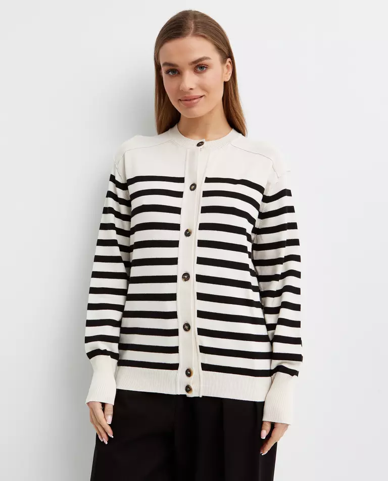 Biały kardigan w paski z wełną