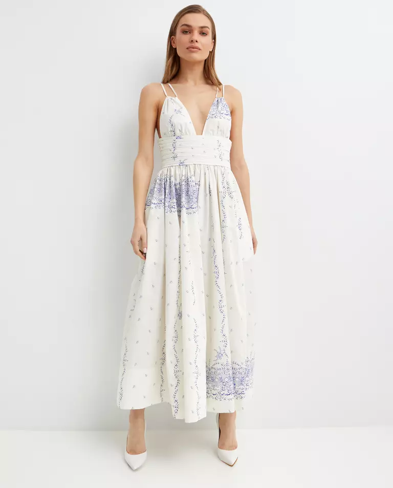 Biała letnia sukienka midi z printem