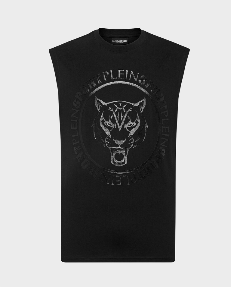 Czarny t-shirt bez rękawów Carbon Tiger