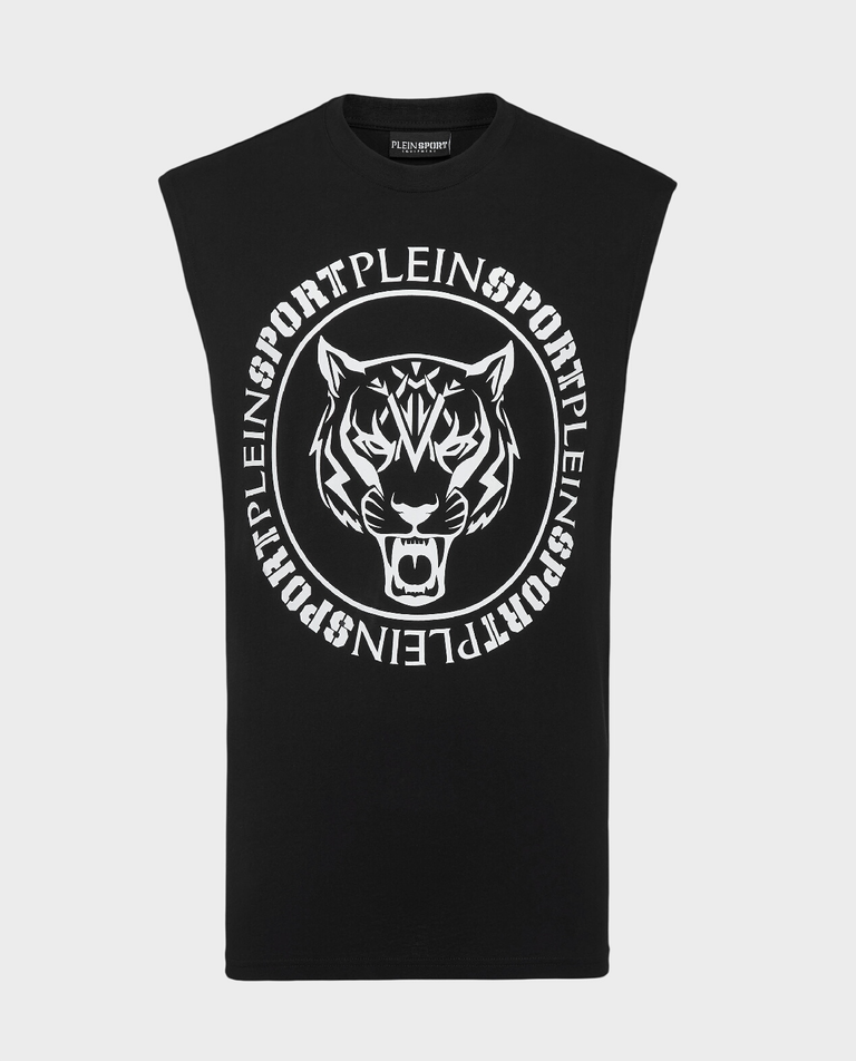 Czarny t-shirt bez rękawów Carbon Tiger