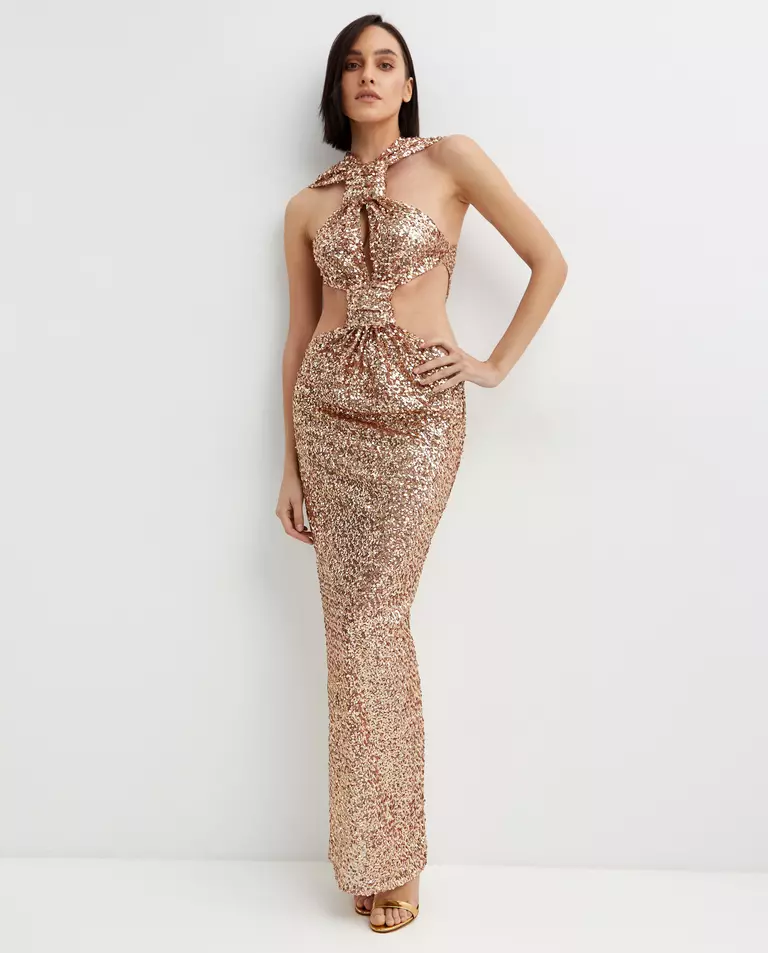 Złota sukienka maxi Sol - Image #1