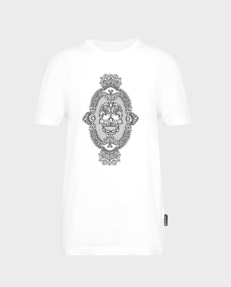 Biały bawełniany t-shirt z haftem