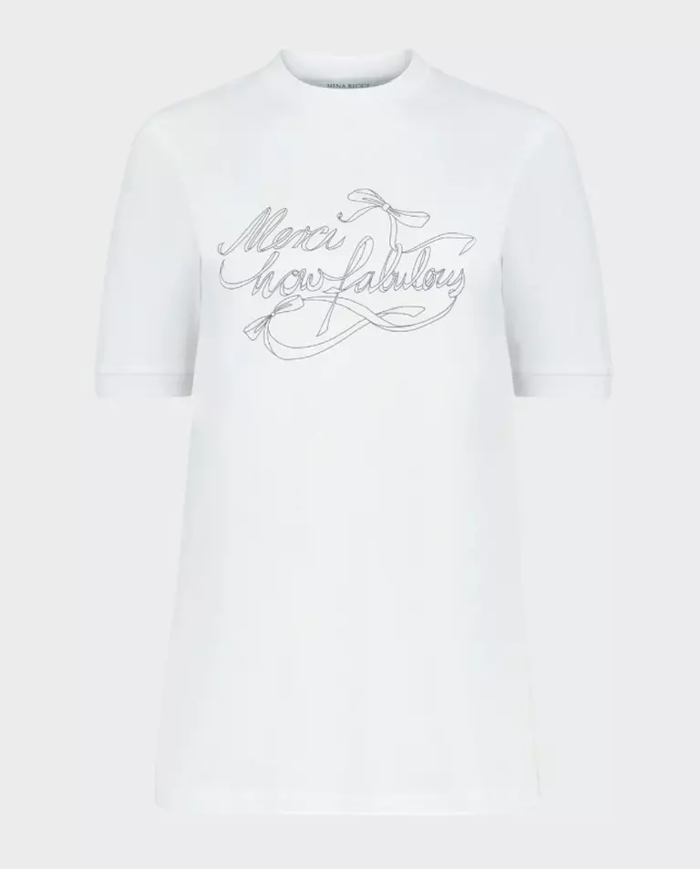 Biały t-shirt „Merci, How Fabulous”