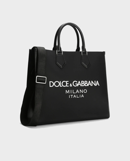 Czarna nylonowa torba shopper z logo - Image #1