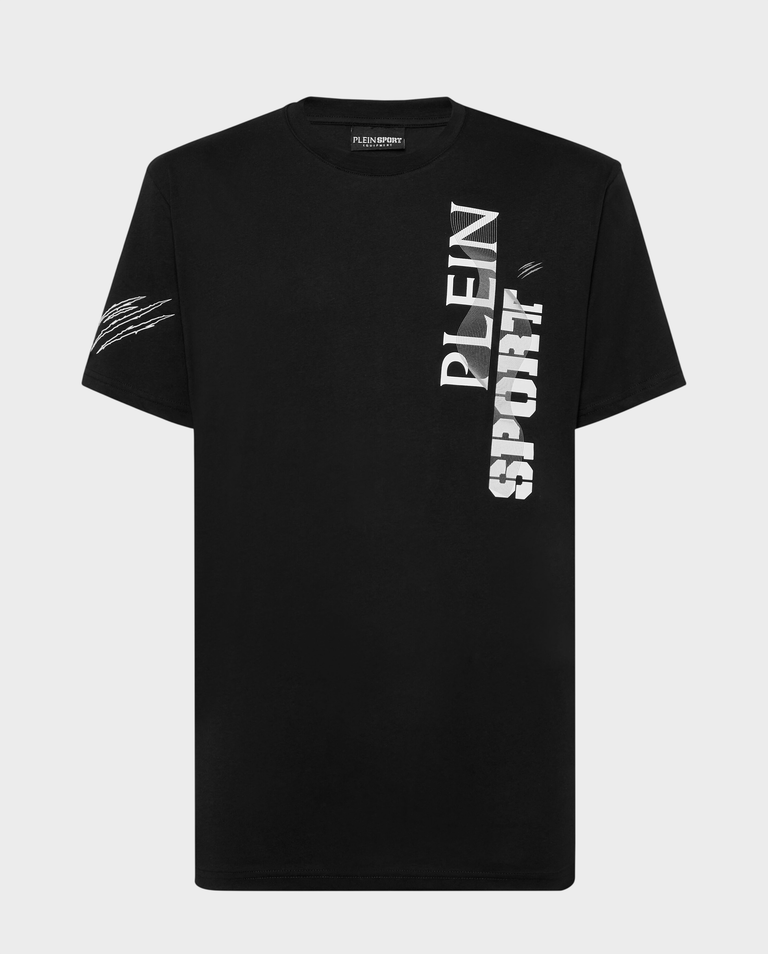 Czarny t-shirt z kontrastowym nadrukiem
