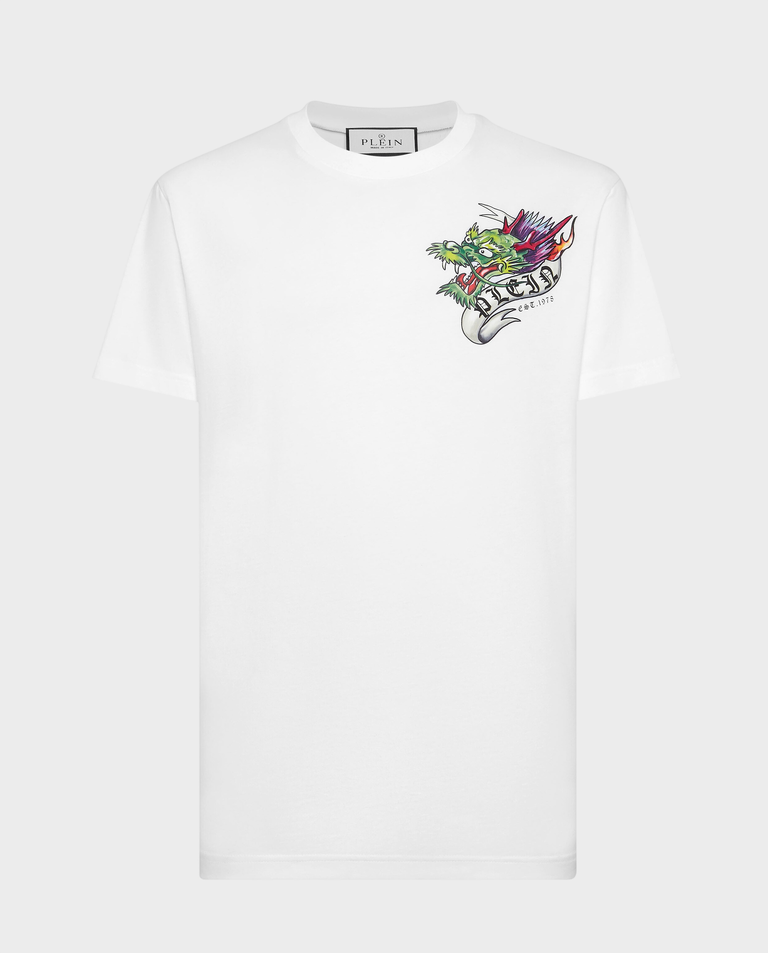 Biały t-shirt z kolorowym nadrukiem