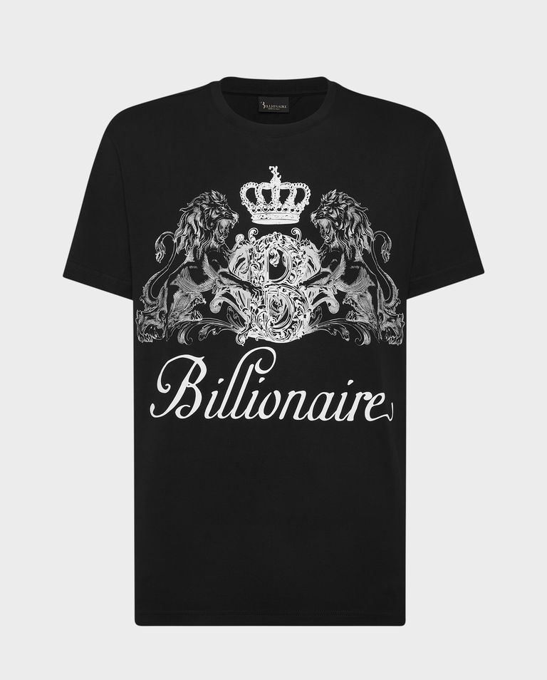 Czarny t-shirt z ozdobnym nadrukiem