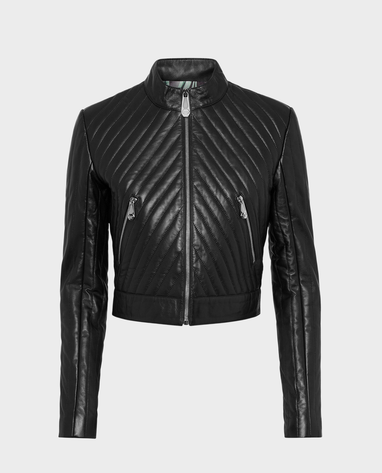 Czarna skórzana kurtka biker