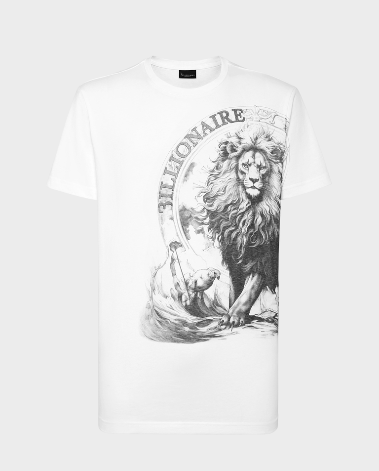 Biały t-shirt z nadrukiem lwa
