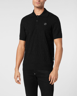 Czarny sweter polo z monogramem - Image #0
