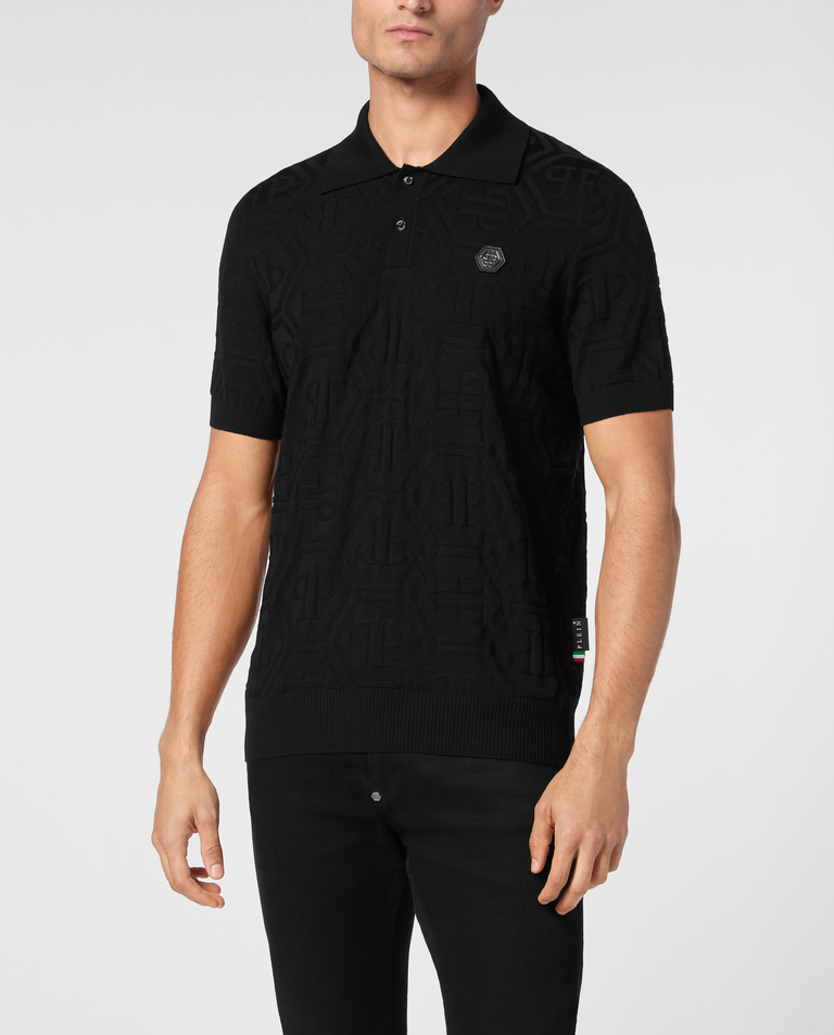 Czarny sweter polo z monogramem - Image #0