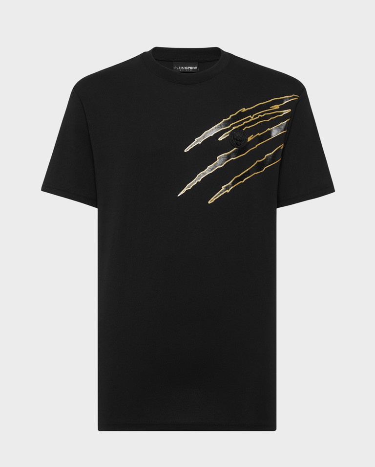 Czarny t-shirt ze złotą aplikacją