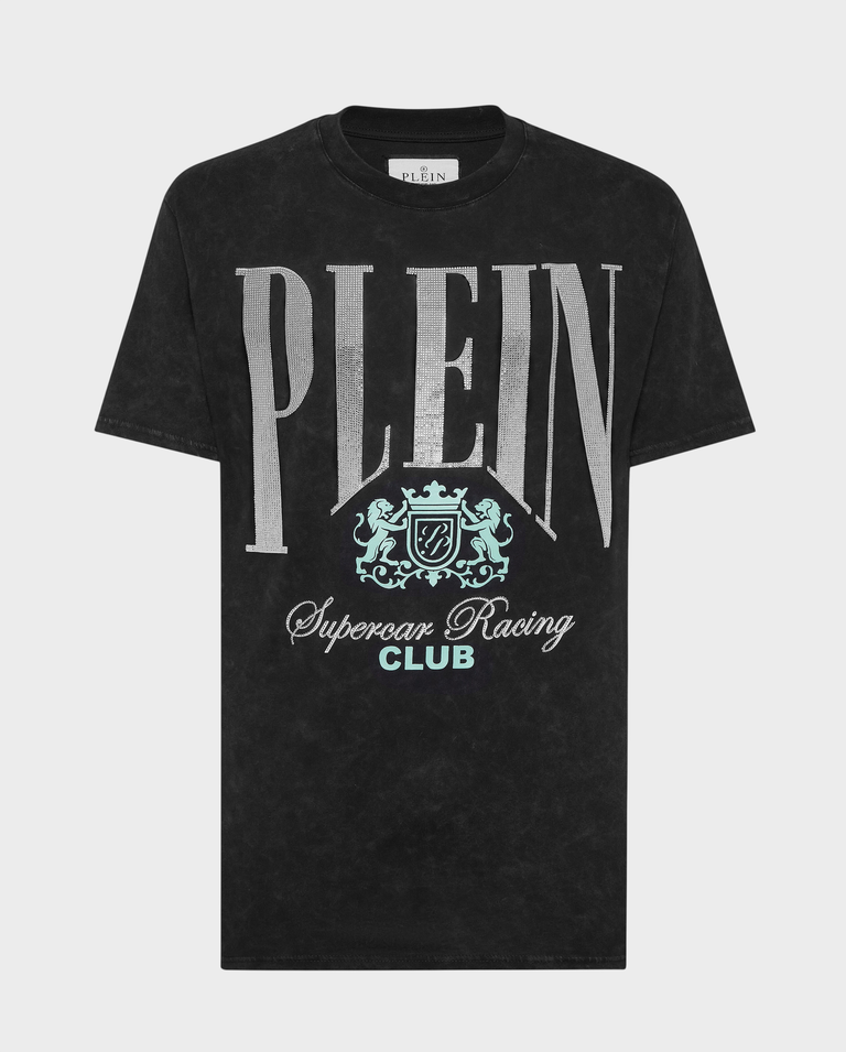 T-shirt z efektem sprania i zdobieniem
