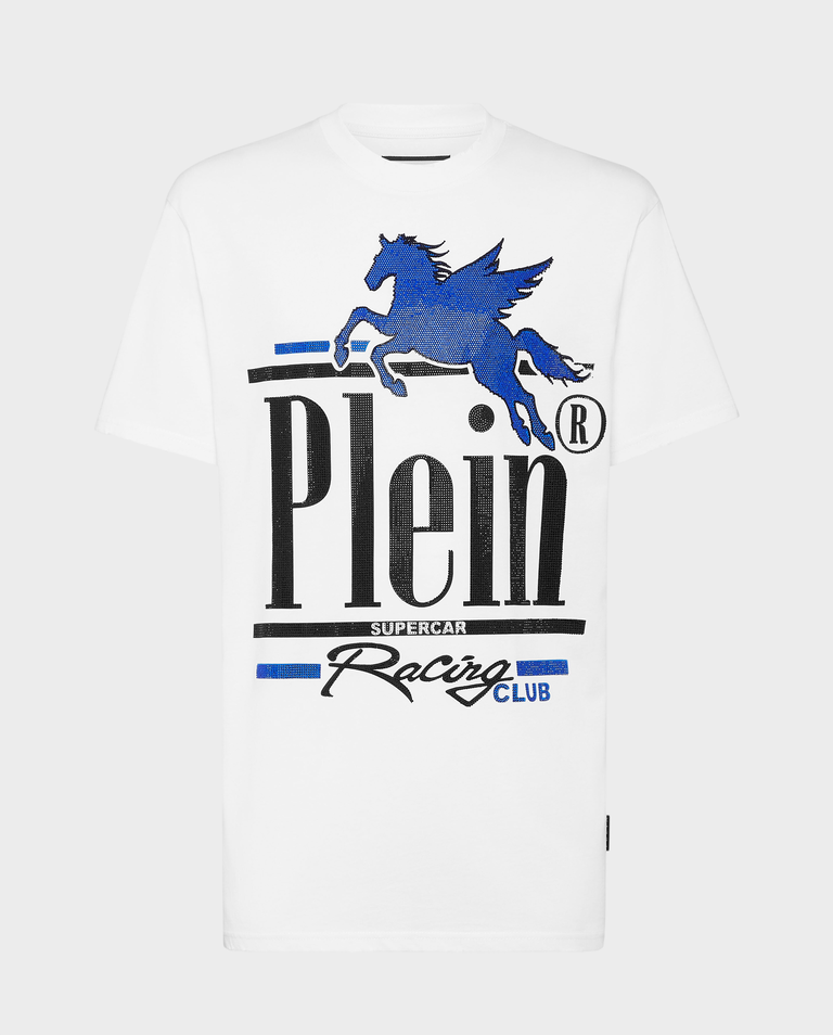 Biały t-shirt z kryształowym nadrukiem