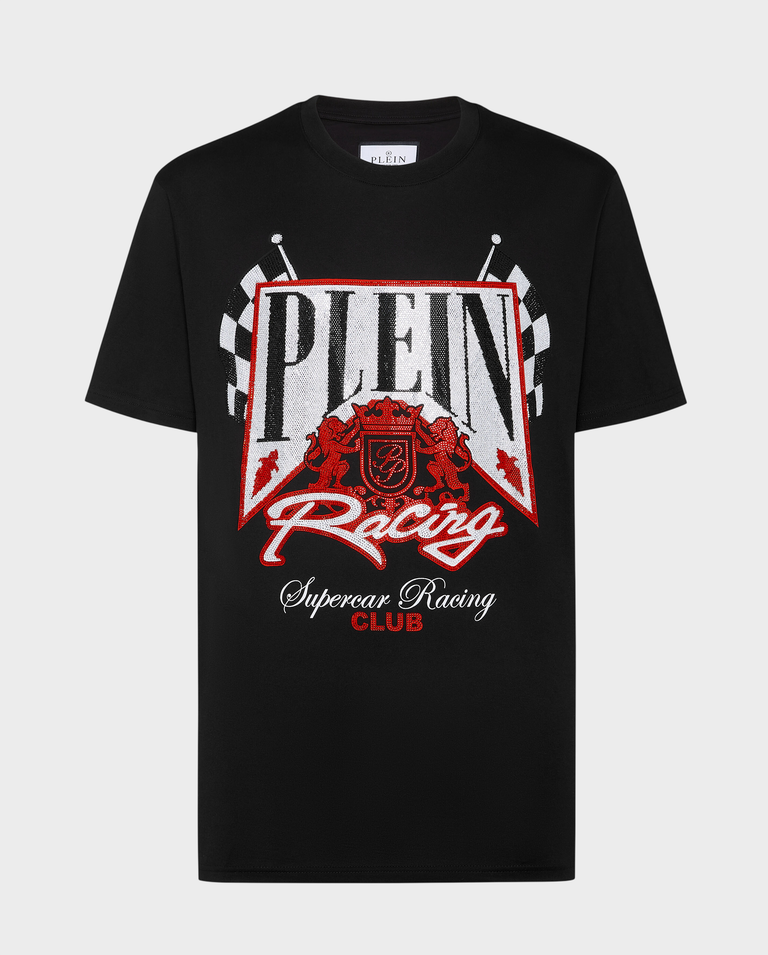 Czarny t-shirt z kolorowymi kryształami Racing Club
