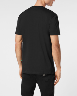 Czarny bawełniany t-shirt z naszywkami - Image #1