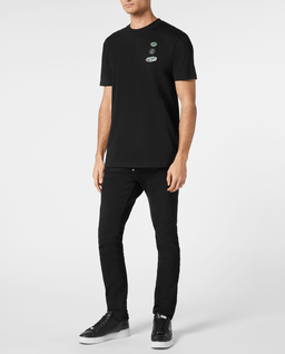 Czarny bawełniany t-shirt z naszywkami - Image #2