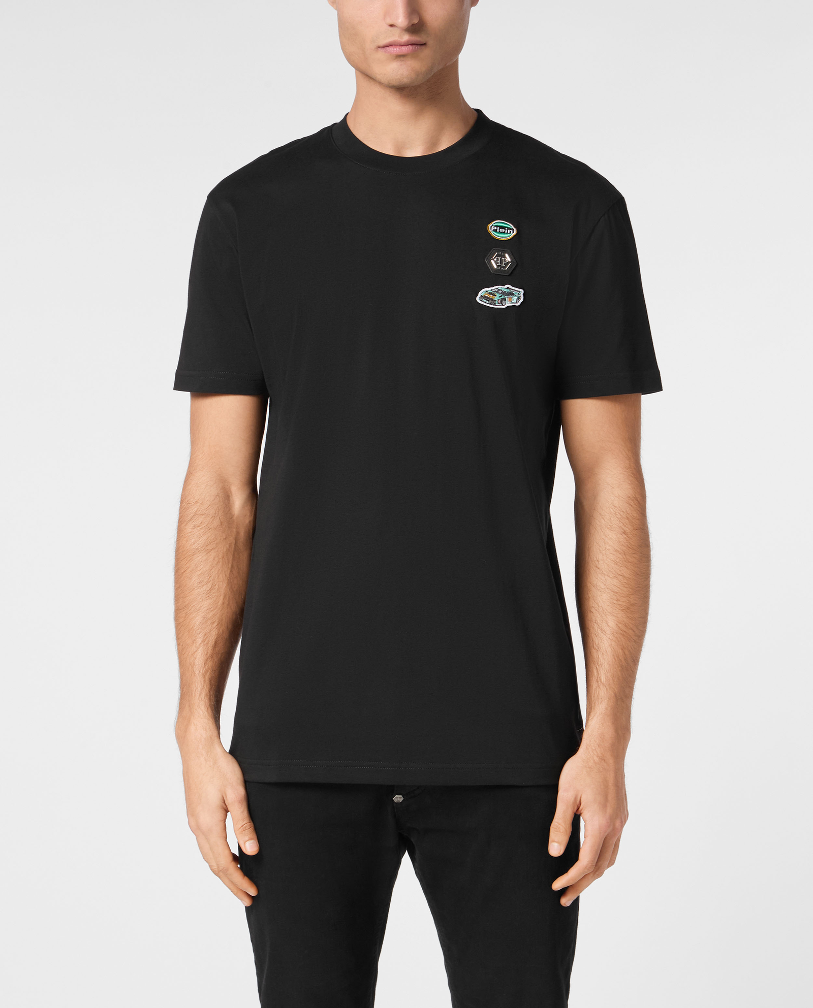 Czarny bawełniany t-shirt z naszywkami - Image #0