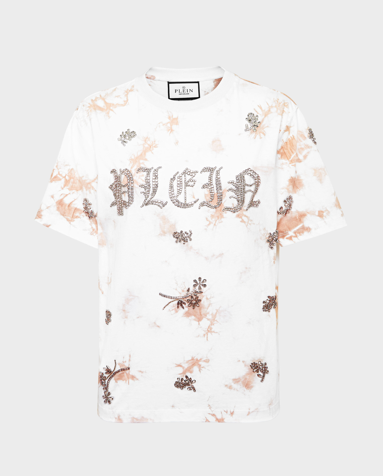 T-Shirt tie-dye z aplikacjami z kryształów