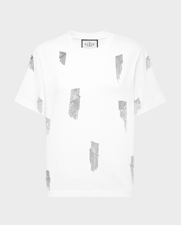 Biały t-shirt z ozdobnymi frędzlami - Image #0