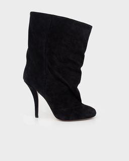 Czarne zamszowe kozaki na szpilce - Image #0