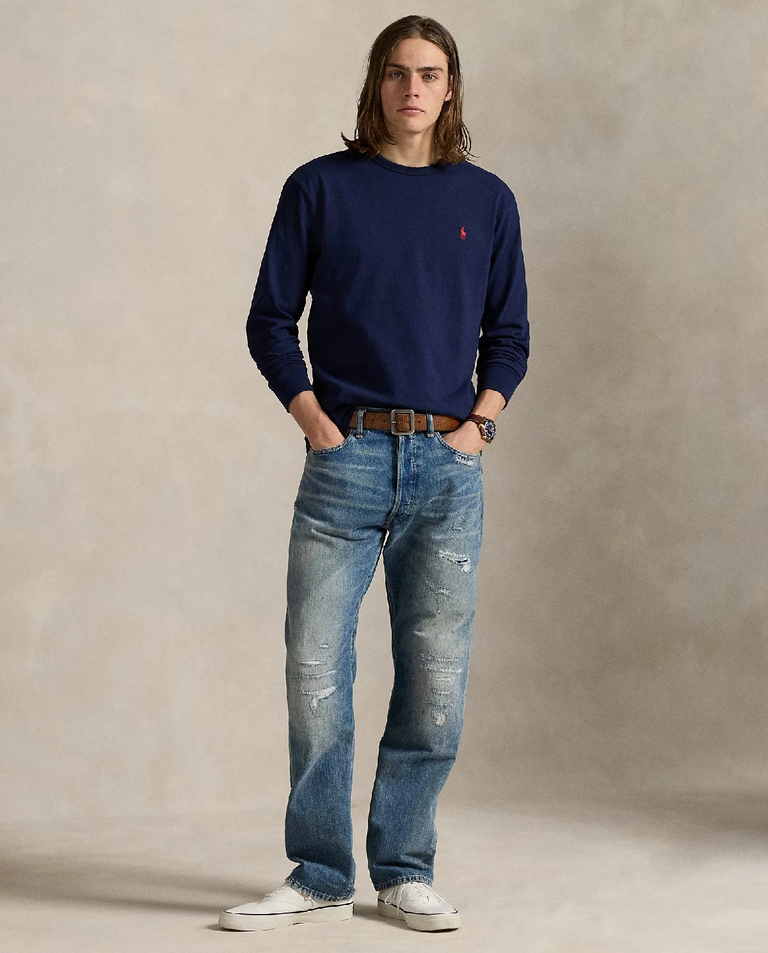 Granatowa koszulka z długim rękawem Classic Fit - Image #2