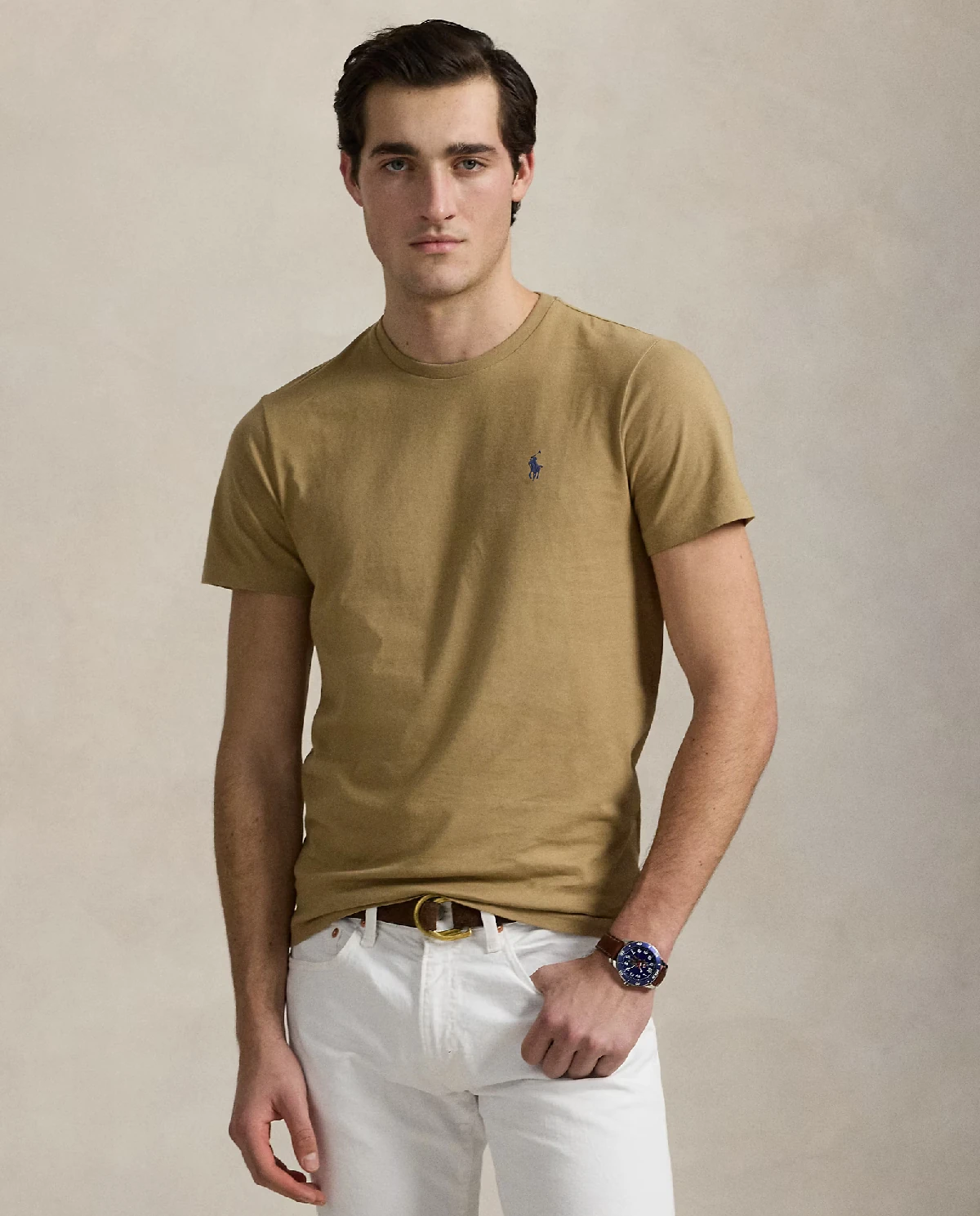 Beżowa bawełniana koszulka Slim Fit - Image #0