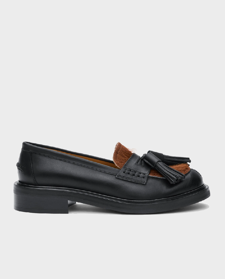 Czarne loafersy z włosiem Albaredo - Image #1