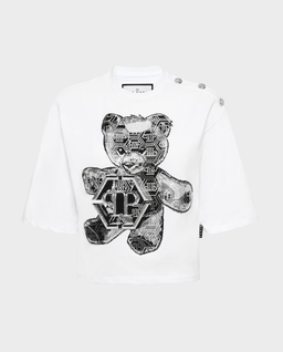 Biały crop top 3D Teddy - Image #0