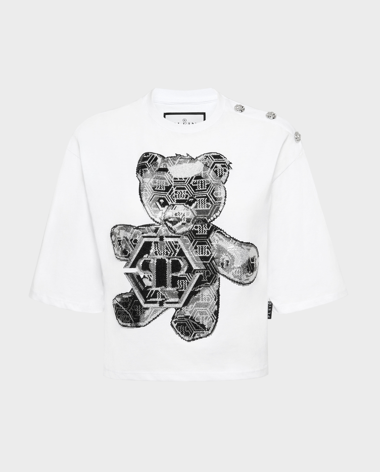 Biały crop top 3D Teddy