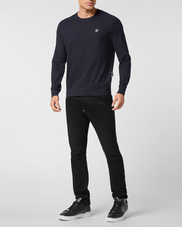 Granatowy sweter z logo - Image #2
