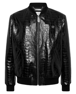 Skórzana kurtka bomber z nadrukiem Cocco - Image #5