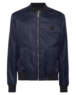 Granatowa kurtka bomber z monogramem - Image #5
