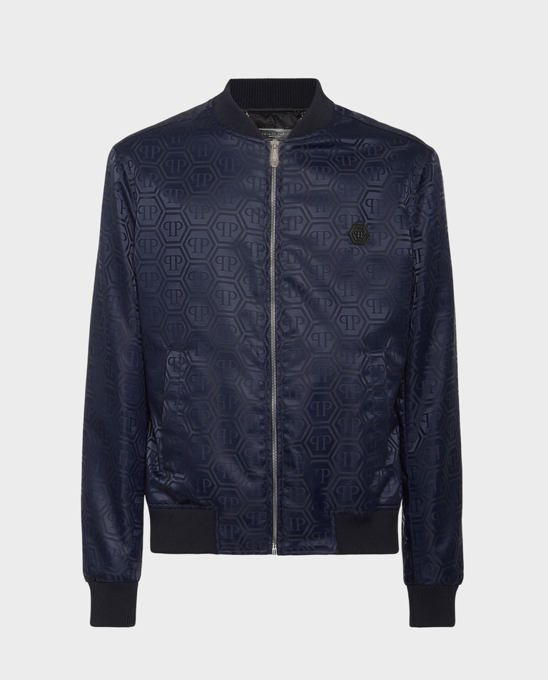 Granatowa kurtka bomber z monogramem