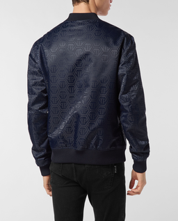 Granatowa kurtka bomber z monogramem - Image #1