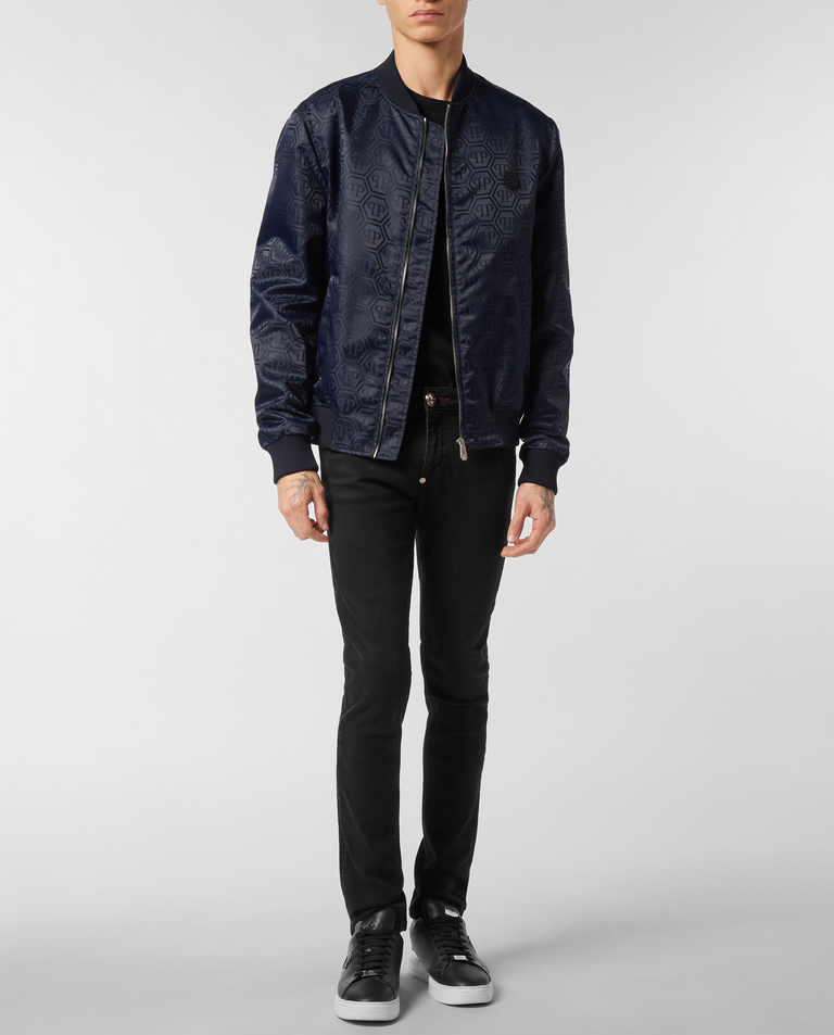 Granatowa kurtka bomber z monogramem - Image #2