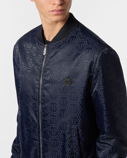Granatowa kurtka bomber z monogramem - Image #3