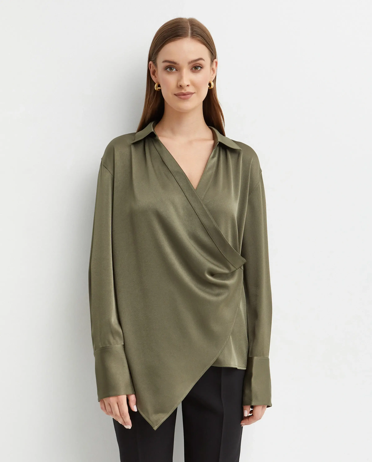 Koszula khaki z drapowaniem - Image #0